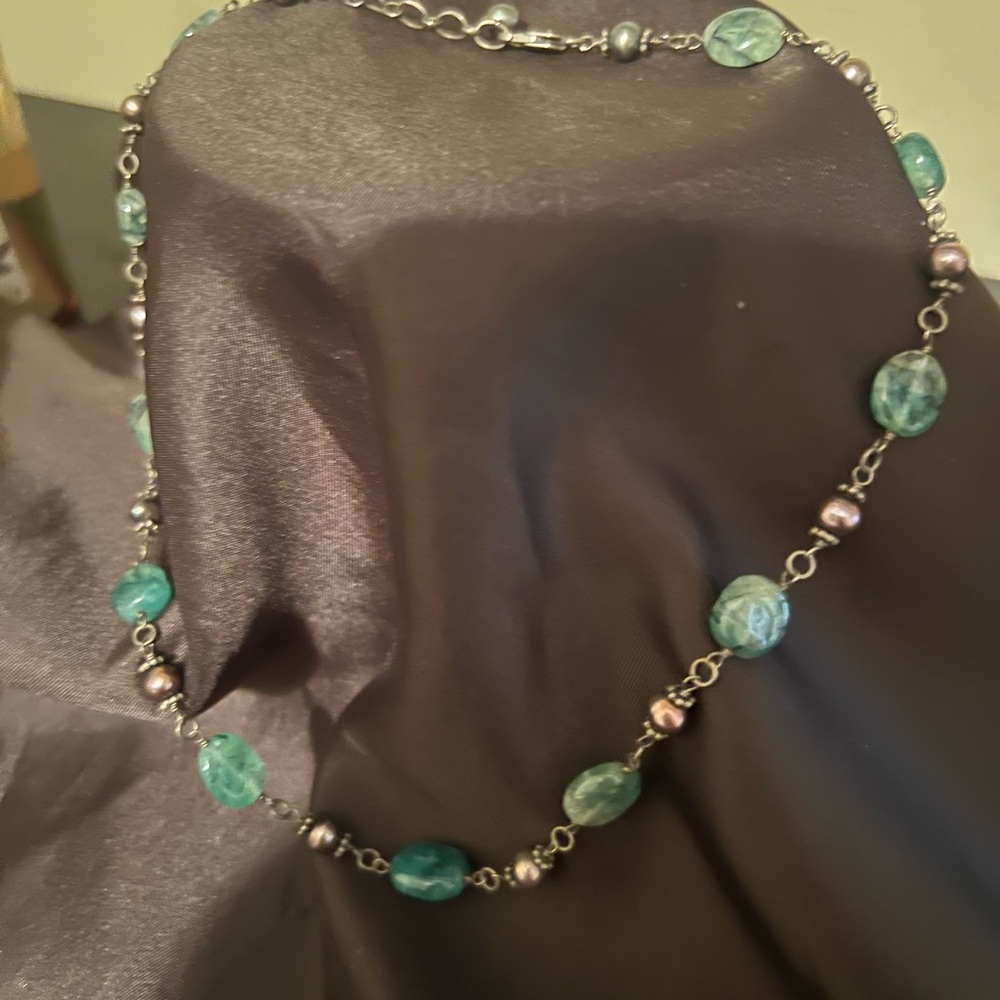 Green malachite stone with hematite  Necklace - made by local artist